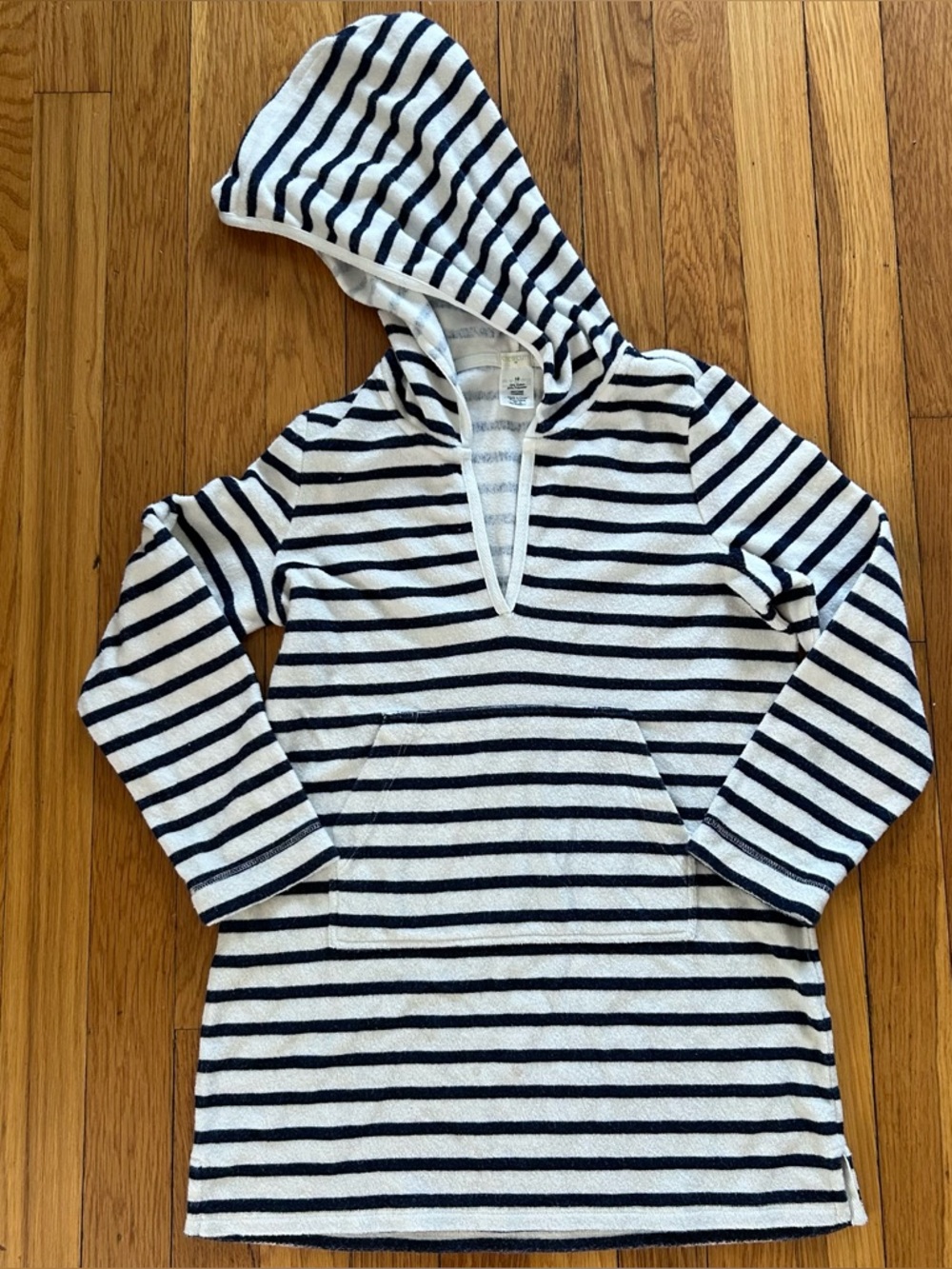 Girls Crewcuts Navy and White Striped Hooded Terry Tunic